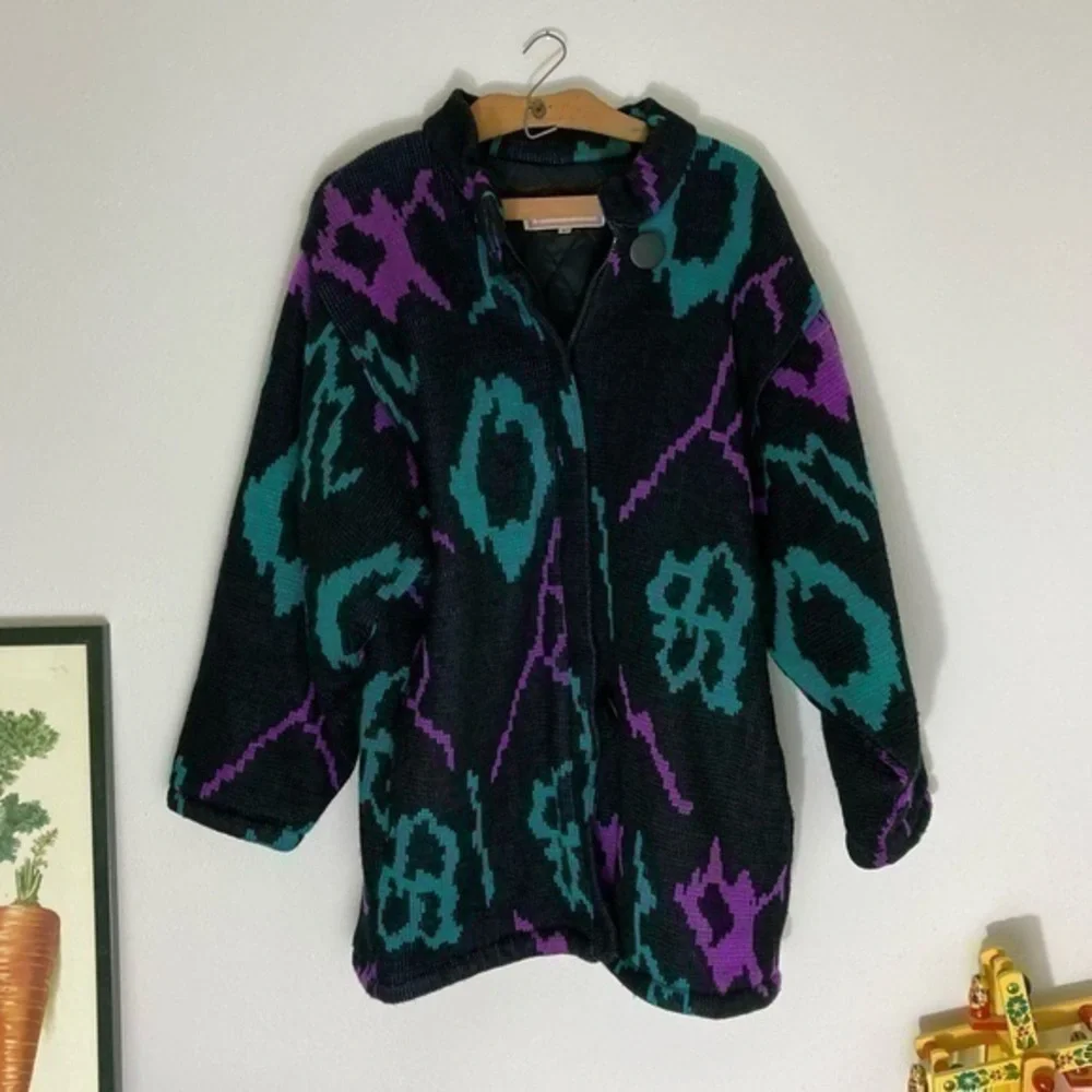 Vintage insulated abstract neon jacket size L